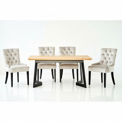 Ontwerp eetkamertafel + 4 Chesterfield-eetstoelen - Stoelgroep