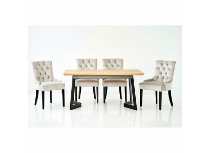 Ontwerp eetkamertafel + 4 Chesterfield-eetstoelen - Stoelgroep