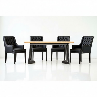 Moderne ovale eettafel Designer Zwarte Chesterfield stoelen 7-delig set