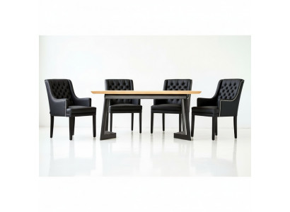 Moderne ovale eettafel Designer Zwarte Chesterfield stoelen 7-delig set
