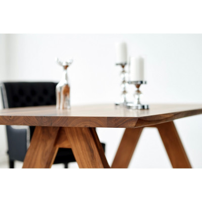 Rechthoekige houten tafel Designer x6 Chesterfield Blauwe stoelen 7-delige eetkamerset