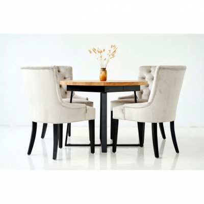Eettafel + 4 Chesterfield stoelen houten zitting stoffering set