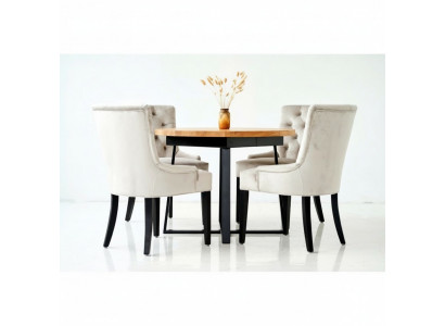Eettafel + 4 Chesterfield stoelen houten zitting stoffering set