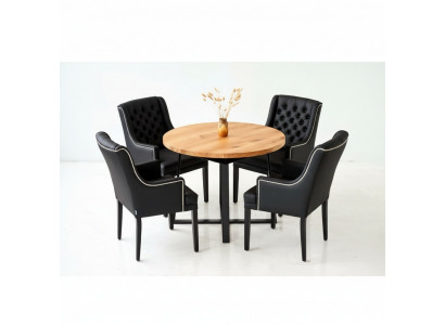 Eetkamerset Tafel + 4 Chesterfield Stoelen Stoel Hout Zitting Bekleding Set
