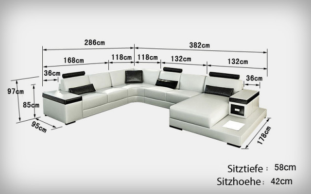 Leren bank woonlandschap hoekbank set ontwerp modern nieuw banklicht USB