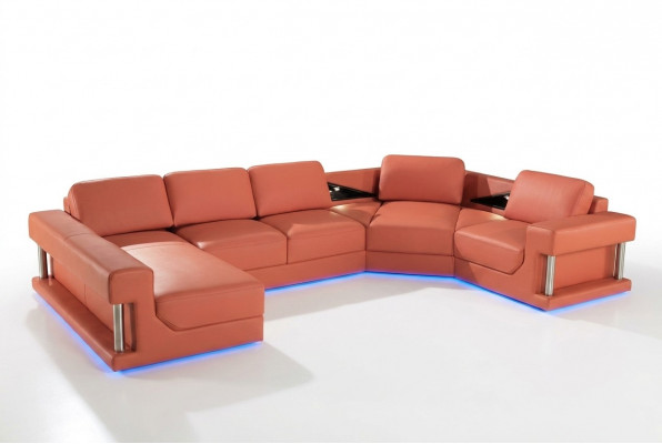 Leren bankstel woonlandschap bank hoekbank hoekstel design modern bankstel met USB.