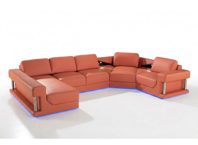 Leren bankstel woonlandschap bank hoekbank hoekstel design modern bankstel met USB.
