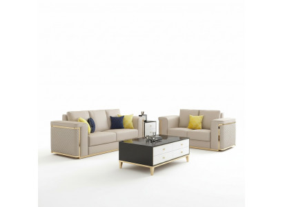 Luxus Edelstahl Leder Couch Polster Sitz 3+2+1 Set Garnitur Sofa Wohnzimmer Neu