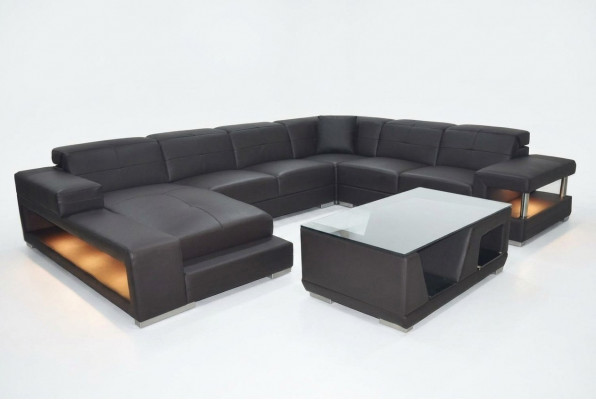 Leren hoekbank woonlandschap set design moderne hoekbank bank U-vorm met USB.