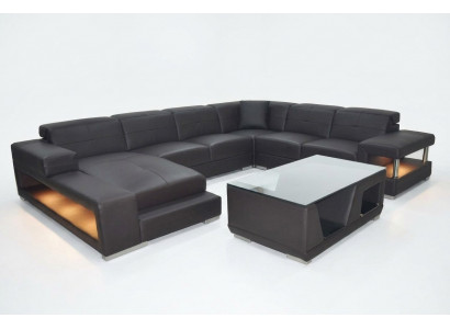Leren hoekbank woonlandschap set design moderne hoekbank bank U-vorm met USB.