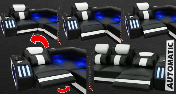 XXL Leren Bankstelwoonlandschap Set Design Moderne L-vormige Bank met USB-tafel