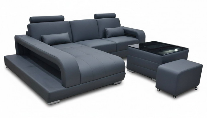 XXL Leren Bankstelwoonlandschap Set Design Moderne L-vormige Bank met USB-tafel