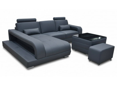 XXL Leren Bankstelwoonlandschap Set Design Moderne L-vormige Bank met USB-tafel