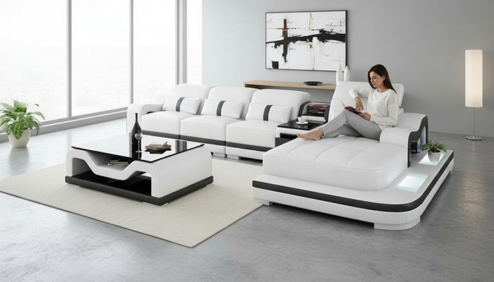 Ledersofa Bank Bankstel Nieuw 3+2+1 Zits Bankstel Design Modern Bank +USB