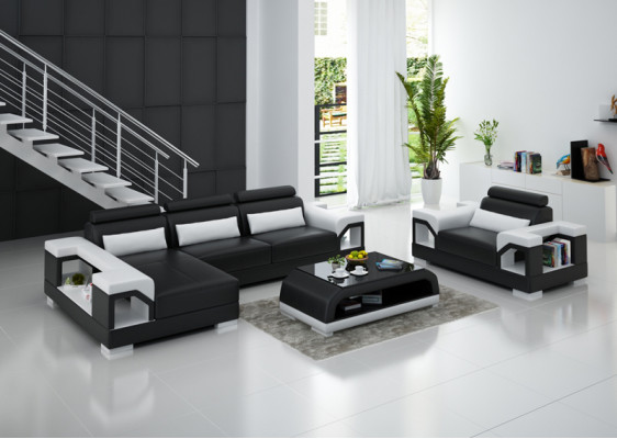 Leren bankstel met USB-woonlandschap hoekbank + fauteuil hoekbankstel Modern ontwerp Sofa