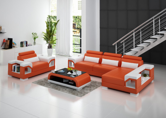 Leren bankstel met USB-woonlandschap hoekbank + fauteuil hoekbankstel Modern ontwerp Sofa