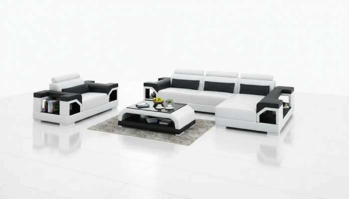 Leren bankstel met USB-woonlandschap hoekbank + fauteuil hoekbankstel Modern ontwerp Sofa