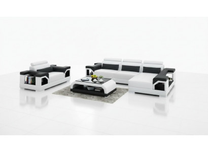 Leren bankstel met USB-woonlandschap hoekbank + fauteuil hoekbankstel Modern ontwerp Sofa