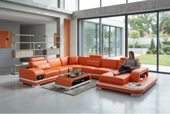Leren bankbank woonlandschap hoekbank hoekbank ontwerp moderne bank + USB nieuw