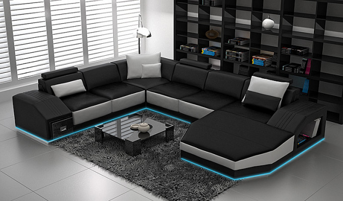 Eckbankstel Leren Bank Woonkamer Bankstel Sofa's Woonlandschap + USB