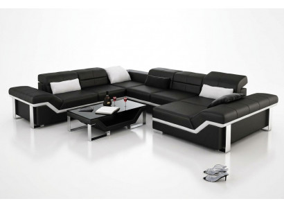 Moderne zithoek leren bank hoekbank bank bekleding bank woonlandschap K5007 + USB