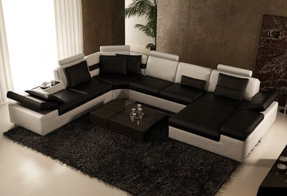 Moderne zithoek hoekbank sofa gestoffeerde bank woonlandschap leren sofa