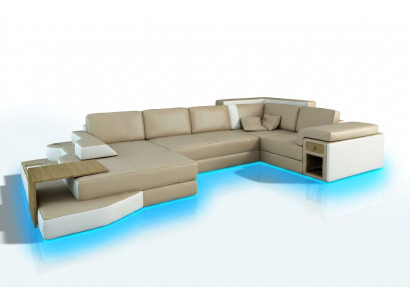 XXL Design Hoekbank Grote Bank met USB Bankstel Woonlandschap U Vorm Leder Textiel Hoek  XXL Ontwerp Hoekbank Grote Bank met USB Bankstel Woonlandschap U Vorm Leder Textiel Hoek
