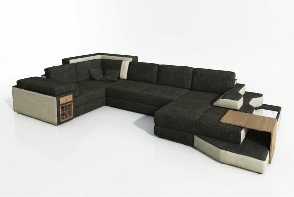 XXL Design Grote Bank met USB, Hoekbank Bankstel Woonlandschap U Vorm Leer Textiel Hoek