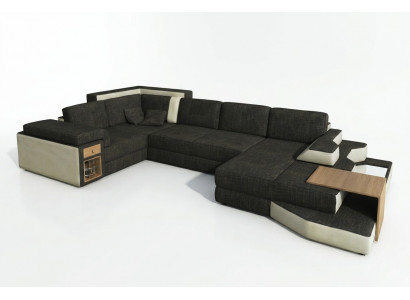 XXL Design Grote Bank met USB, Hoekbank Bankstel Woonlandschap U Vorm Leer Textiel Hoek