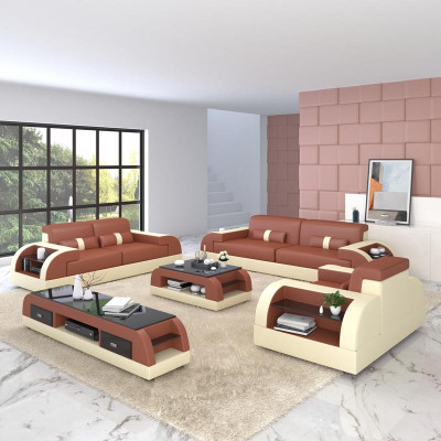Bankstel Bank Beklede Bank 3+1 Compleet Set Garnituren Design Leer 2-delig.