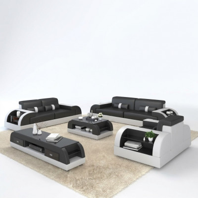 Bankstel Bank Beklede Bank 3+1 Compleet Set Garnituren Design Leer 2-delig.