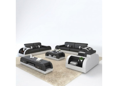 Bankstel Bank Beklede Bank 3+1 Compleet Set Garnituren Design Leer 2-delig.