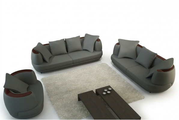 Sofaset met USB Luxe Designer Bank Bekleding 3+2+1 Leren Bank Grijs Nieuw
