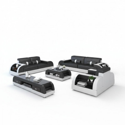 Bankstel met USB-bankbekleding leren bank 3+2+1 klassieke bankstelstoelen NIEUW