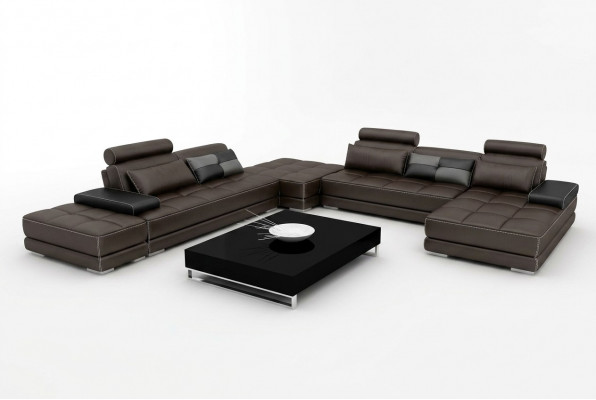 Leren bank Bank Woonlandschap Hoekbank Hoekstel Design Modern Sofa + USB Nieuw