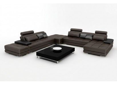 Leren bank Bank Woonlandschap Hoekbank Hoekstel Design Modern Sofa + USB Nieuw