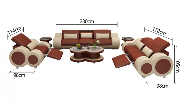 Leren bank Bankstel Bankstel 3+2+1 Set Design Modern Bank + USB Stoel Nieuw