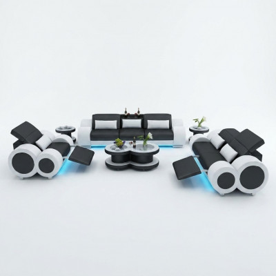 Leren bank Bankstel Bankstel 3+2+1 Set Design Modern Bank + USB Stoel Nieuw