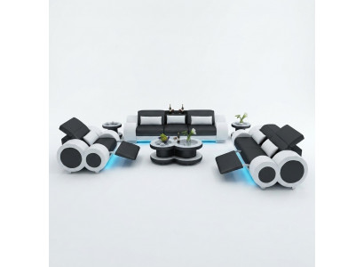 Leren bank Bankstel Bankstel 3+2+1 Set Design Modern Bank + USB Stoel Nieuw