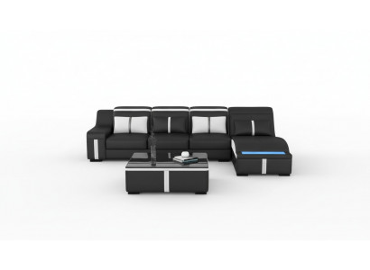 Ontwerp Hoekbank USB LED + Tafel Gevoerde Hoekbank Zit Leer Set Woonlandschap