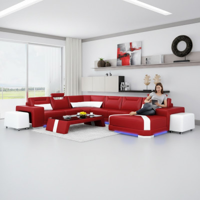 Leren bank bank woonlandschap hoekbank hoekbank set design modern bank + USB nieuw