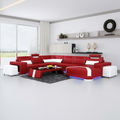 Leren bank bank woonlandschap hoekbank hoekbank set design modern bank + USB nieuw
