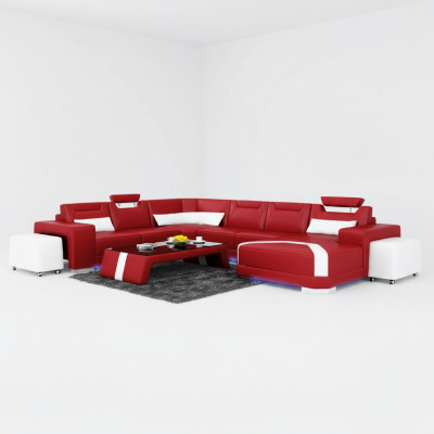 Leren bank bank woonlandschap hoekbank hoekbank set design modern bank + USB nieuw