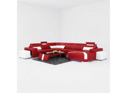 Leren bank bank woonlandschap hoekbank hoekbank set design modern bank + USB nieuw