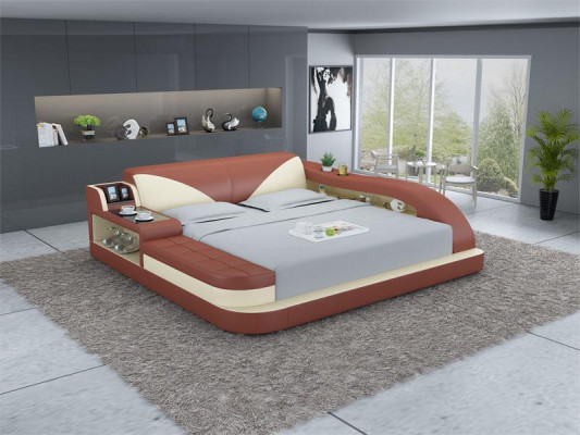 Multifunctioneel bed Luxe design Leren bed Dubbele plank 180x200