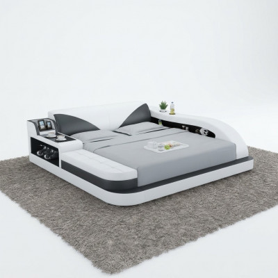 Multifunctioneel bed Luxe design Leren bed Dubbele plank 180x200