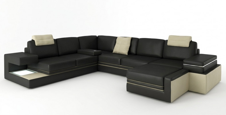 Moderne hoekbank ontwerp bank bekleding hoek leer textiel bank LED woonlandschap