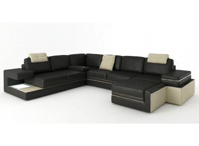 Moderne hoekbank ontwerp bank bekleding hoek leer textiel bank LED woonlandschap