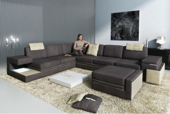 Woonlandschap XXL hoekbank met USB-bekleding zitset bankstellen banken textiel