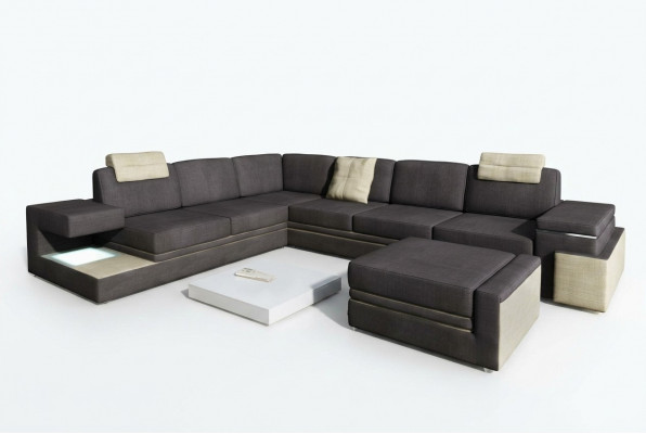 Woonlandschap XXL hoekbank met USB-bekleding zitset bankstellen banken textiel